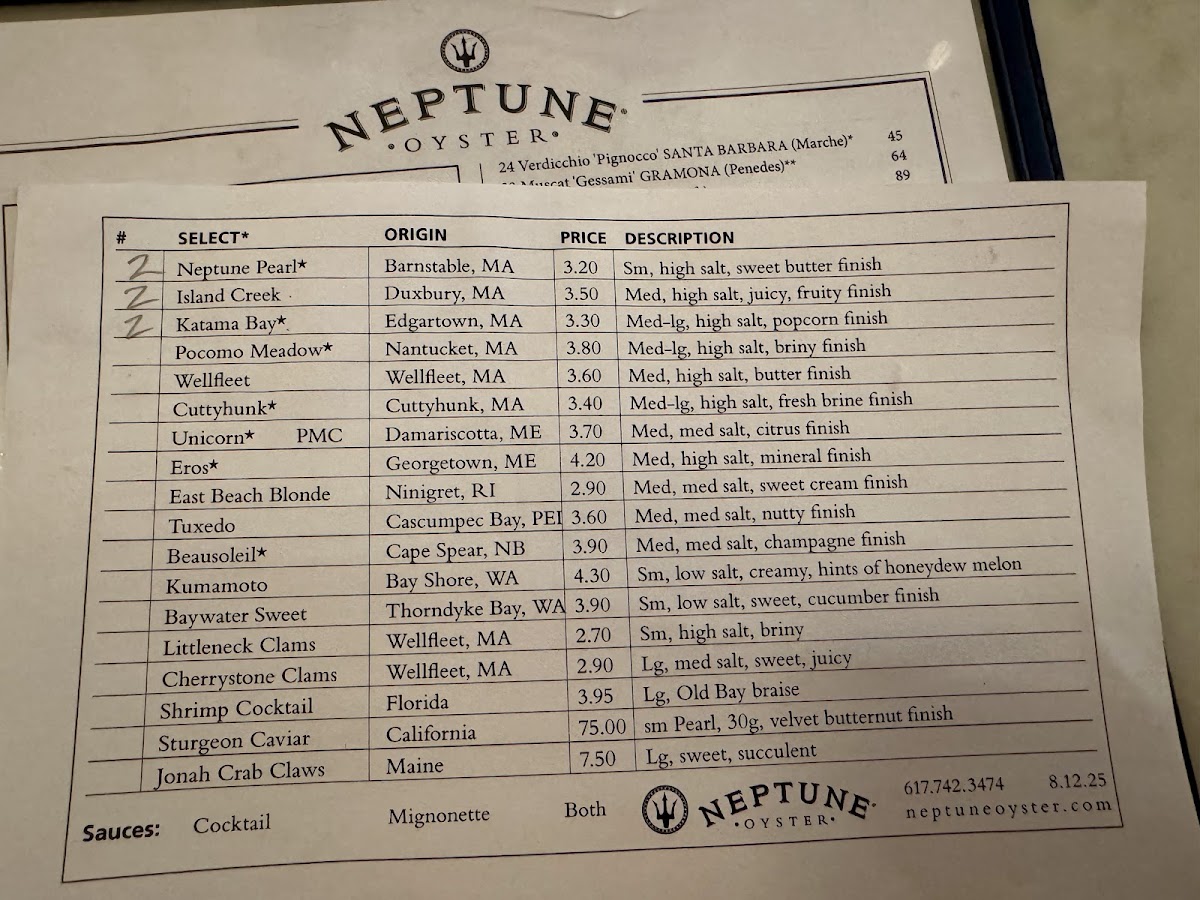 Neptune Oyster Menu - Image 2