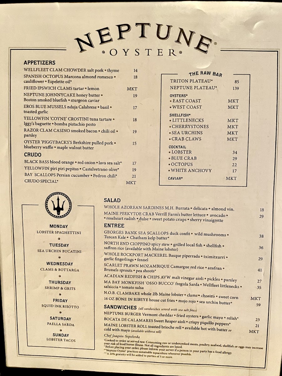 Neptune Oyster Menu - Image 3