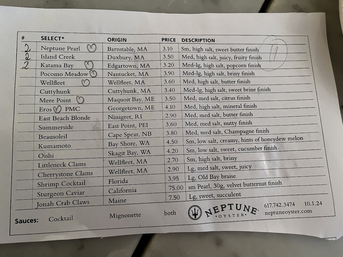Neptune Oyster Menu - Image 4